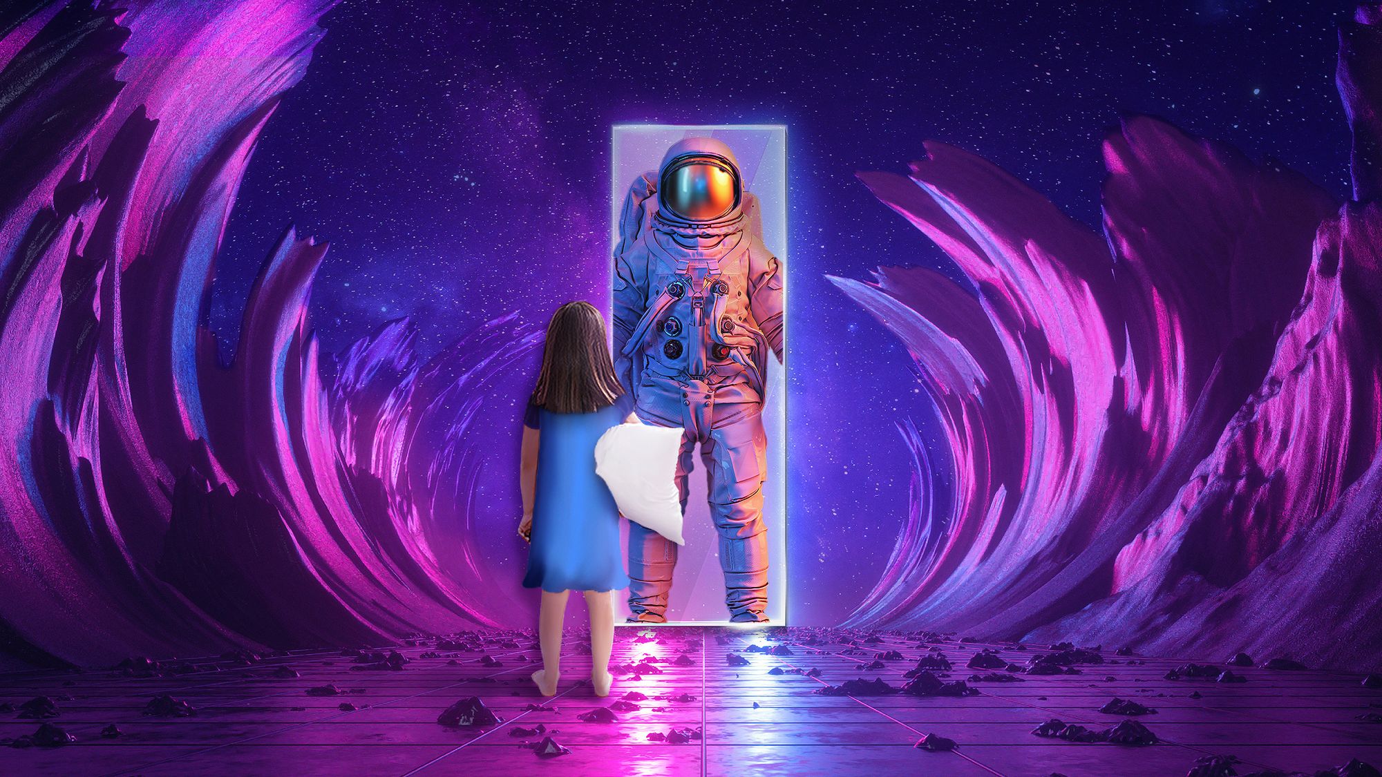  A young girl dreams of being an astronaut in her adult life in an alien world.