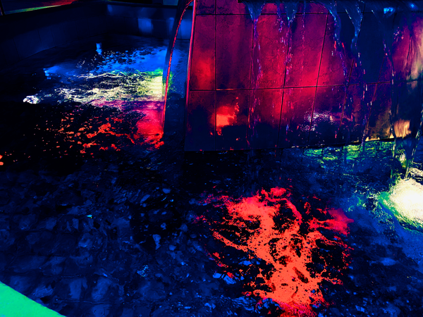 Colorful manipulation of water fountain to evoke genetically engineering lifef