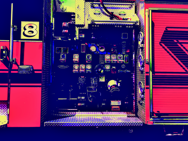 Closeup of an electrical control panel in a fire engine